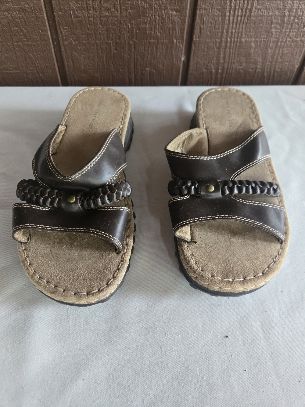 Lower East Side Brown Braided Strap Slide Sandals, 10W